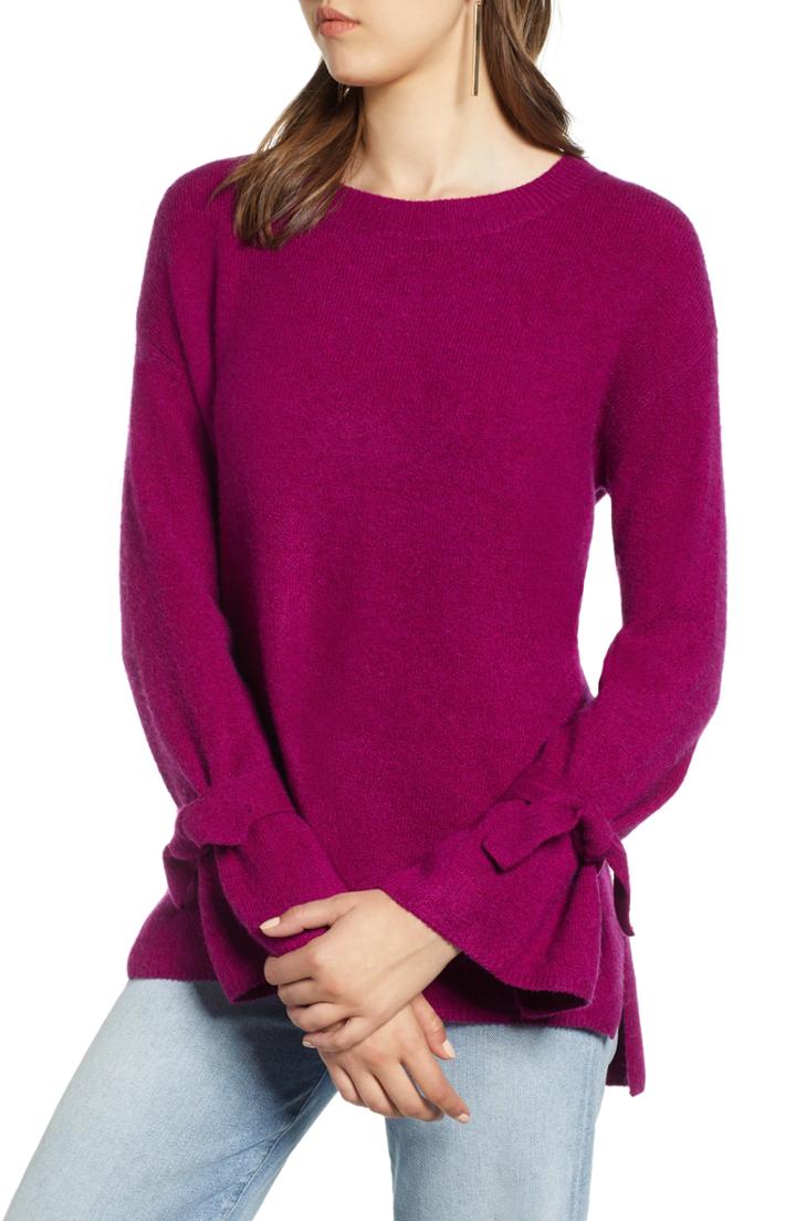 Women's Halogen Tie Sleeve Wool Blend Sweater - Pink