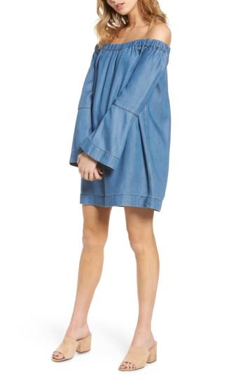 Women's 7 For All Mankind Off The Shoulder Denim Dress - Blue