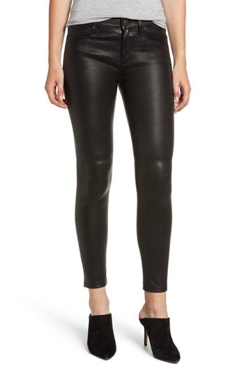 Women's Current/elliott The Stiletto Ankle Skinny Lambskin Leather Pants - Black