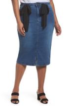 Women's Lost Ink Denim Pencil Skirt With Dobby Ties