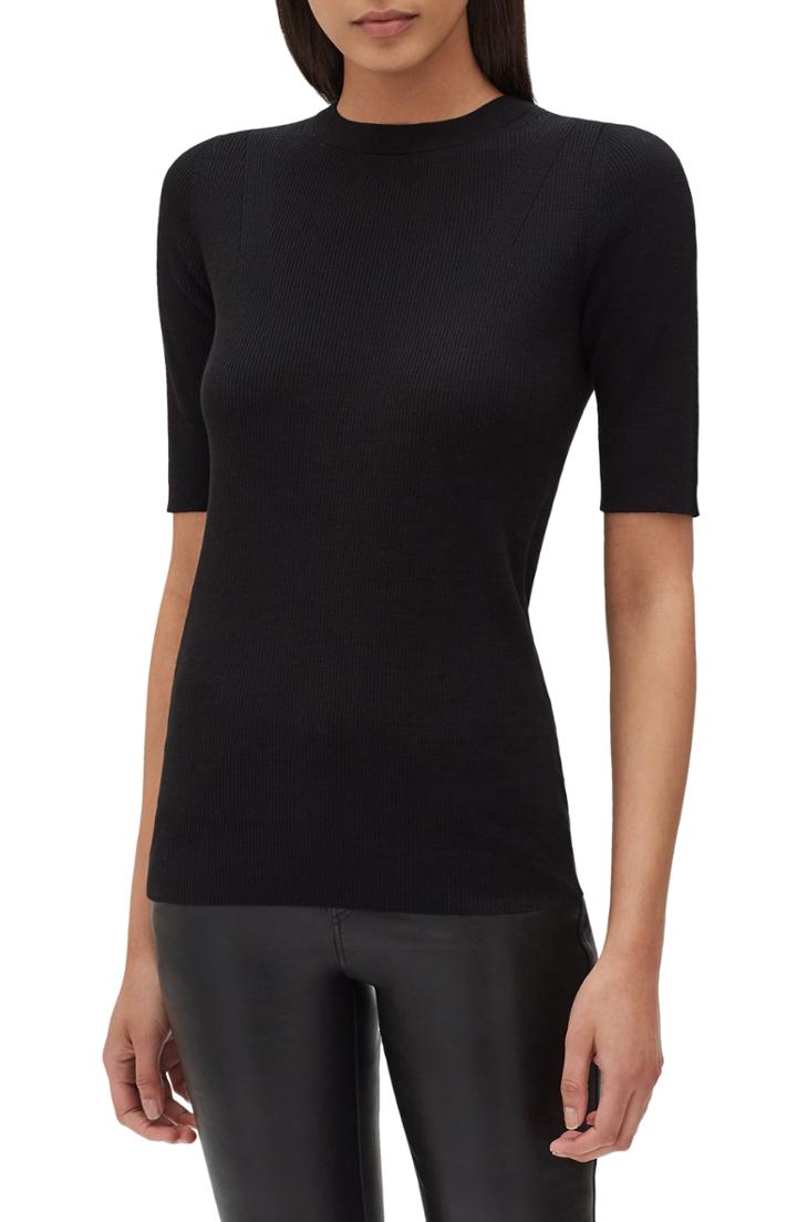 Women's Lafayette 148 New York Ribbed Merino Wool Sweater, Size - Black