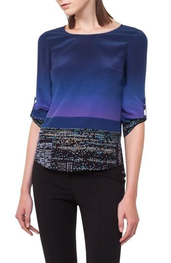 Women's Akris Punto Twilight Print Silk Blouse - Pink