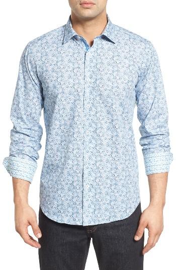 Men's Bugatchi Shaped Fit Graphic Print Sport Shirt, Size - Blue