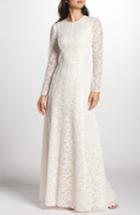 Women's Tadashi Shoji Sheer Sleeve Lace A-line Gown - Ivory