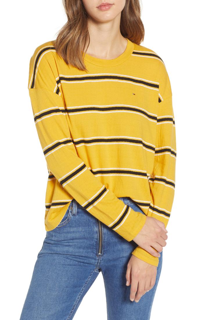Women's Tommy Jeans Stripe Crepe Knit Tee - Yellow