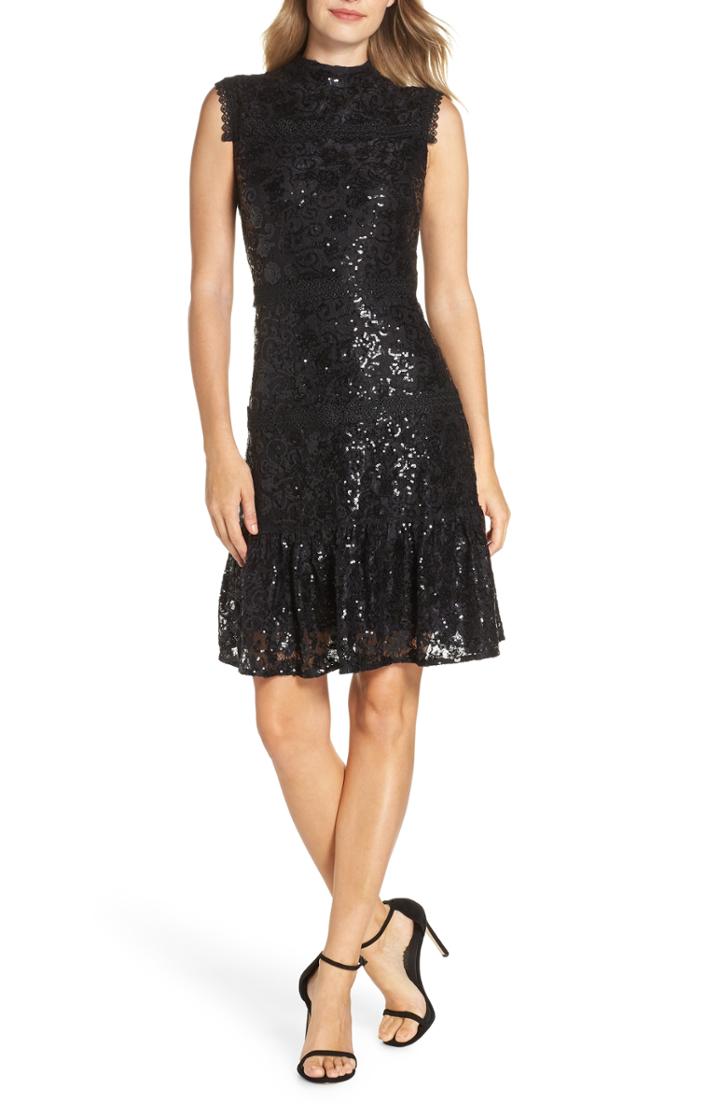 Women's Julia Jordan Sequin Lace Ruffle Hem Dress - Black