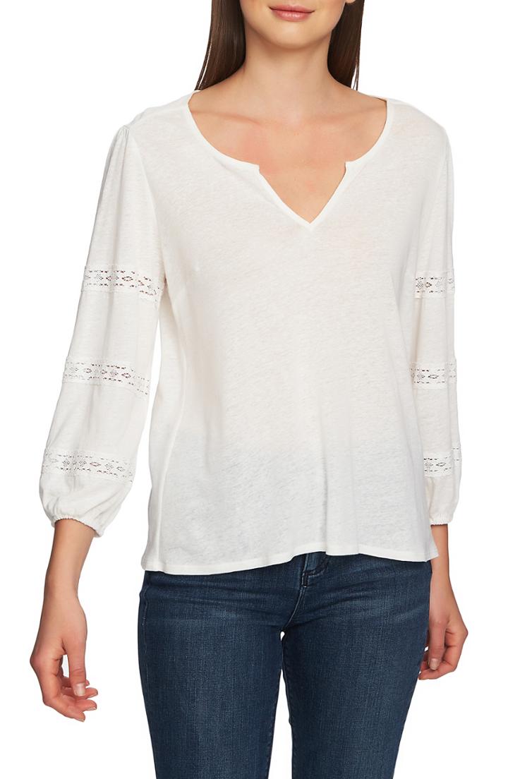 Women's 1.state Lace Detail Split Neck Top - White