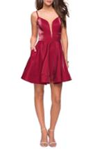 Women's La Femme Satin Fit & Flare Dress - Red