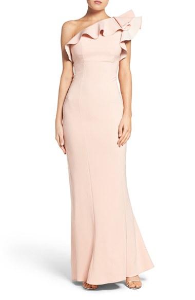 Women's Maria Bianca Nero Colorblock One-shoulder Gown - Pink