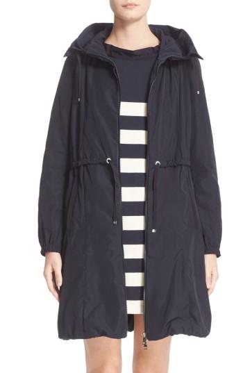 Women's Moncler Tuile Water Resistant Long Raincoat - Blue