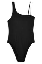 Women's Topshop Ribbed One-shoulder One-piece Swimsuit Us (fits Like 0-2) - Black