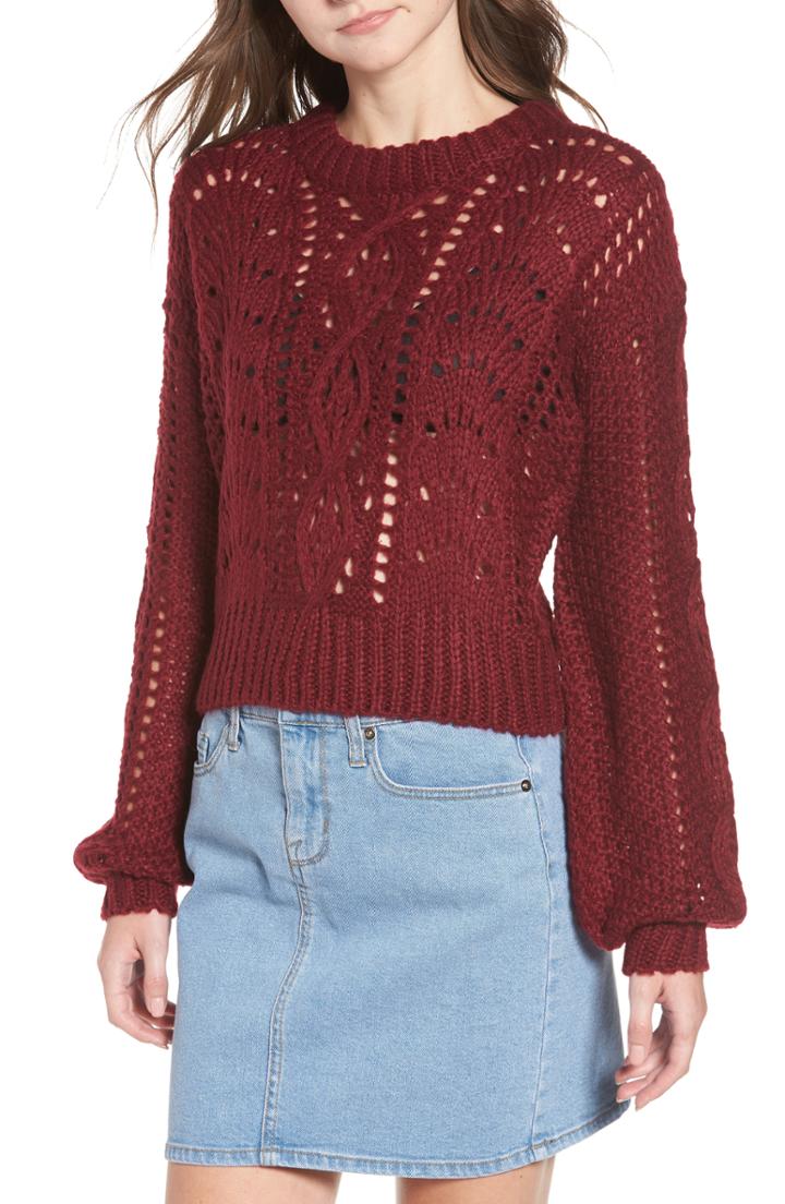 Women's Lira Clothing Carson Pointelle Sweater - Burgundy
