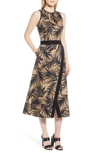 Women's Boss Denura Palm Frond Woven Midi Dress - Black