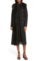 Women's Tory Burch Celeste Faux Fur Trim Wool Blend Coat - Black
