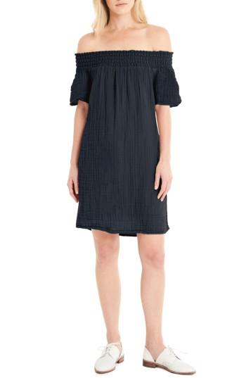 Women's Michael Stars Smocked Cotton Off The Shoulder Dress - Grey