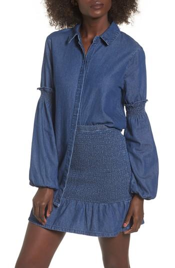 Women's The Fifth Label Sentiment Balloon Sleeve Denim Shirt - Blue