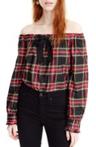 Women's J.crew Off The Shoulder Stewart Plaid Top - Red
