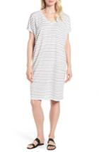 Women's Eileen Fisher Stripe Organic Linen Shift Dress, Size - White