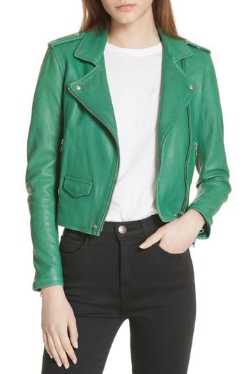 Women's Iro 'ashville' Lambskin Leather Moto Jacket Us / 34 Fr - Green