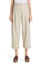 Women's Brunello Cucinelli Pleated Linen & Cotton Crop Pants Us / 36 It - Beige