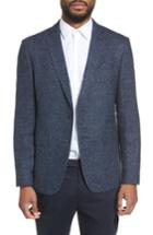 Men's Sand Trim Fit Herringbone Wool Blend Sport Coat R Eu - Blue