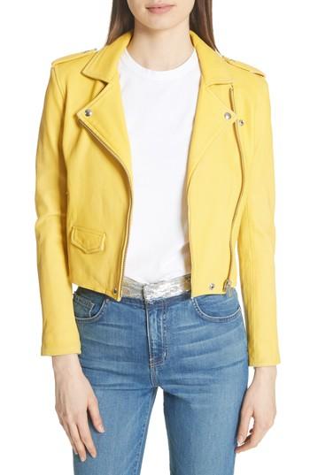 Women's Iro 'ashville' Lambskin Leather Moto Jacket Us / 38 Fr - Yellow