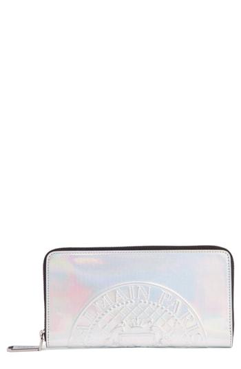 Women's Balmain Embossed Coin Leather Zip Around Wallet - Metallic