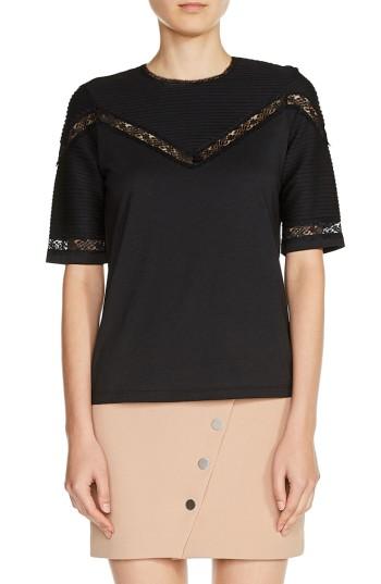 Women's Maje Lace Trim Pintuck Tee - Black
