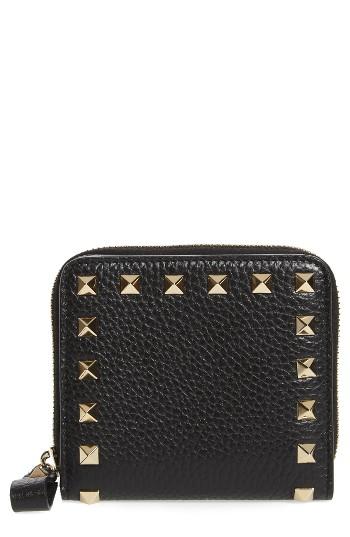 Women's Valentino Rockstud Lambskin Leather Zip Around Wallet -
