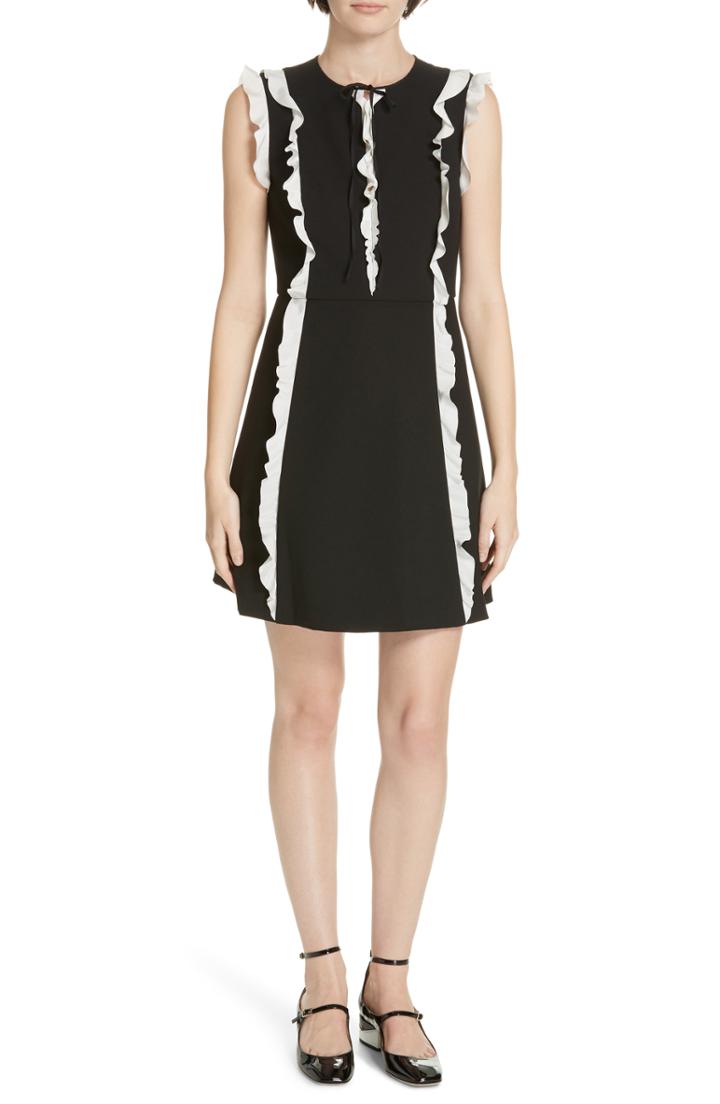 Women's Red Valentino Contrast Ruffle A-line Dress Us / 48 It - Black