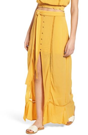 Women's Bp. Slit Front Crochet Inset Maxi Skirt - Yellow