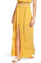 Women's Bp. Slit Front Crochet Inset Maxi Skirt - Yellow