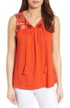 Petite Women's Caslon Embroidered Boho Tank P - Orange