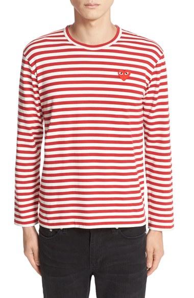 Men's Comme Des Garcons Play Long Sleeve Stripe Crewneck T-shirt