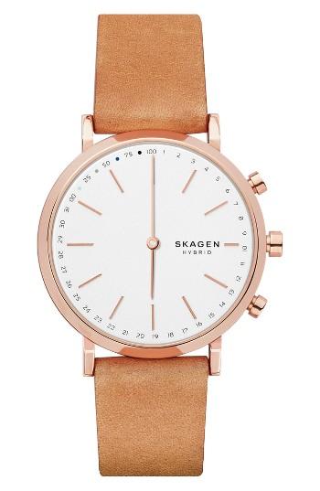 Women's Skagen Hald Hybrid Leather Strap Smart Watch, 40mm