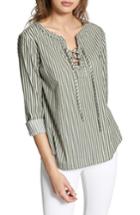 Women's Sanctuary Tommie Lace-up Stripe Shirt - Green