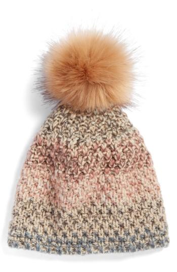 Women's Treasure & Bond Mixed Crochet Beanie With Faux Fur Pom - Blue