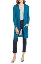 Petite Women's Halogen Long Linen Blend Cardigan, Size P - Blue/green