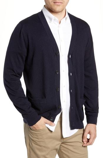 Men's Nordstrom Men's Shop Merino V-neck Cardigan, Size - Black