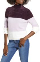 Women's Leith Fluffy Mock Neck Striped Pullover, Size - Purple