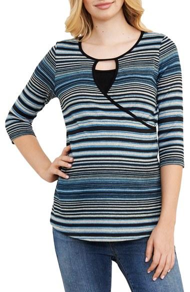 Women's Maternal America Stripe Crossover Maternity/nursing Top