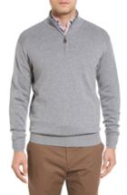 Men's Peter Millar Mock Neck Quarter Zip Wool & Cotton Sweater, Size - Grey