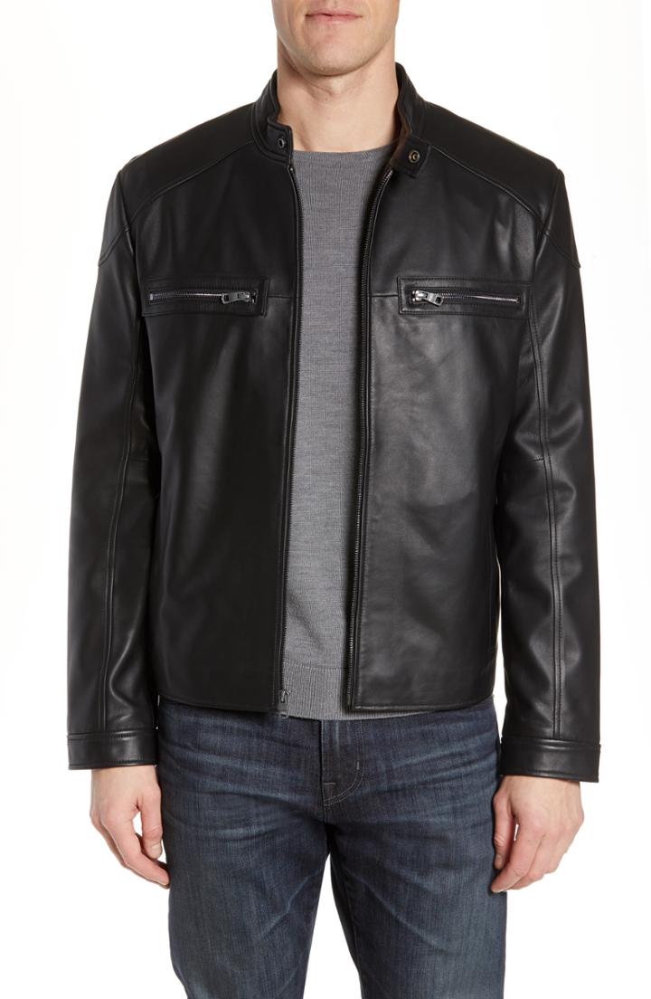 Men's Andrew Marc Wendell Lambskin Moto Jacket - Black