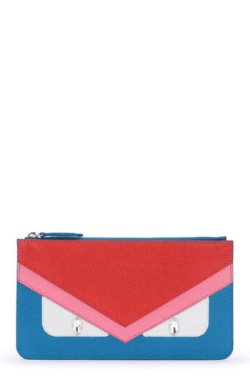 Women's Fendi 'monster' Leather Zip Pouch - Blue