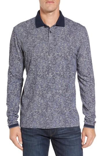 Men's Stone Rose Slim Fit Paisley Long Sleeve Polo (m) - Grey