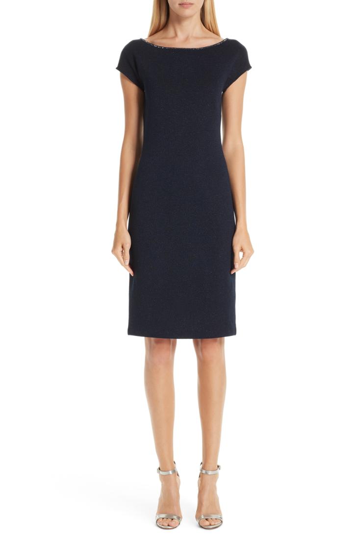Women's St. John Collection Mod Metallic Knit Sheath Dress - Blue