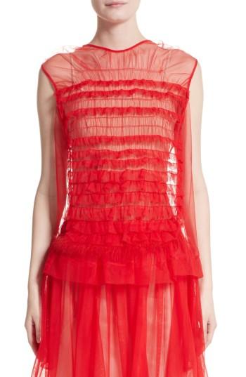 Women's Simone Rocha Teddy Feather Trim Tulle Top Us / 6 Uk - Red