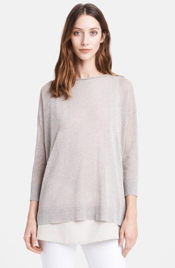 Fabiana Filippi Metallic Tunic Sweater With Crepe Tank Dove Grey