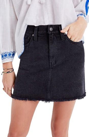 Women's Madewell Raw Hem Denim Skirt - Black