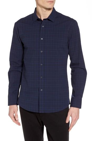 Men's Vince Camuto Slim Fit Plaid Stretch Sport Shirt - Blue